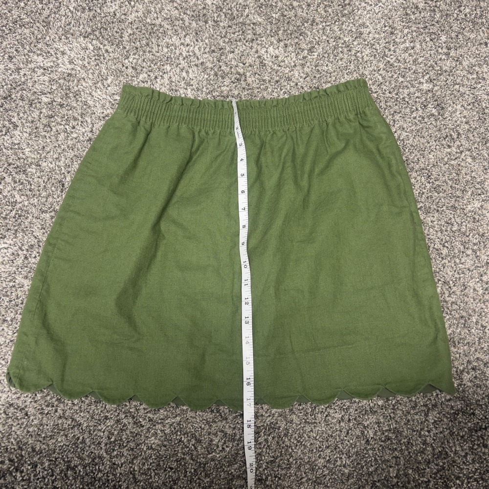 J. Crew Scalloped Hem Linen Blend Mini Skirt Olive Green Smocked Waist H5397 10 - Picture 3 of 6